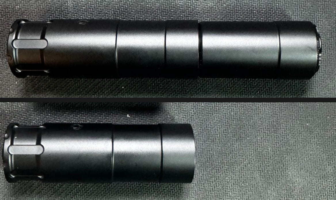 The Rugged Oculus22 photographed twice from the same height and distance, aligned at the same left edge: full-length configuration on top, short configuration below, showing roughly two inches of difference.
